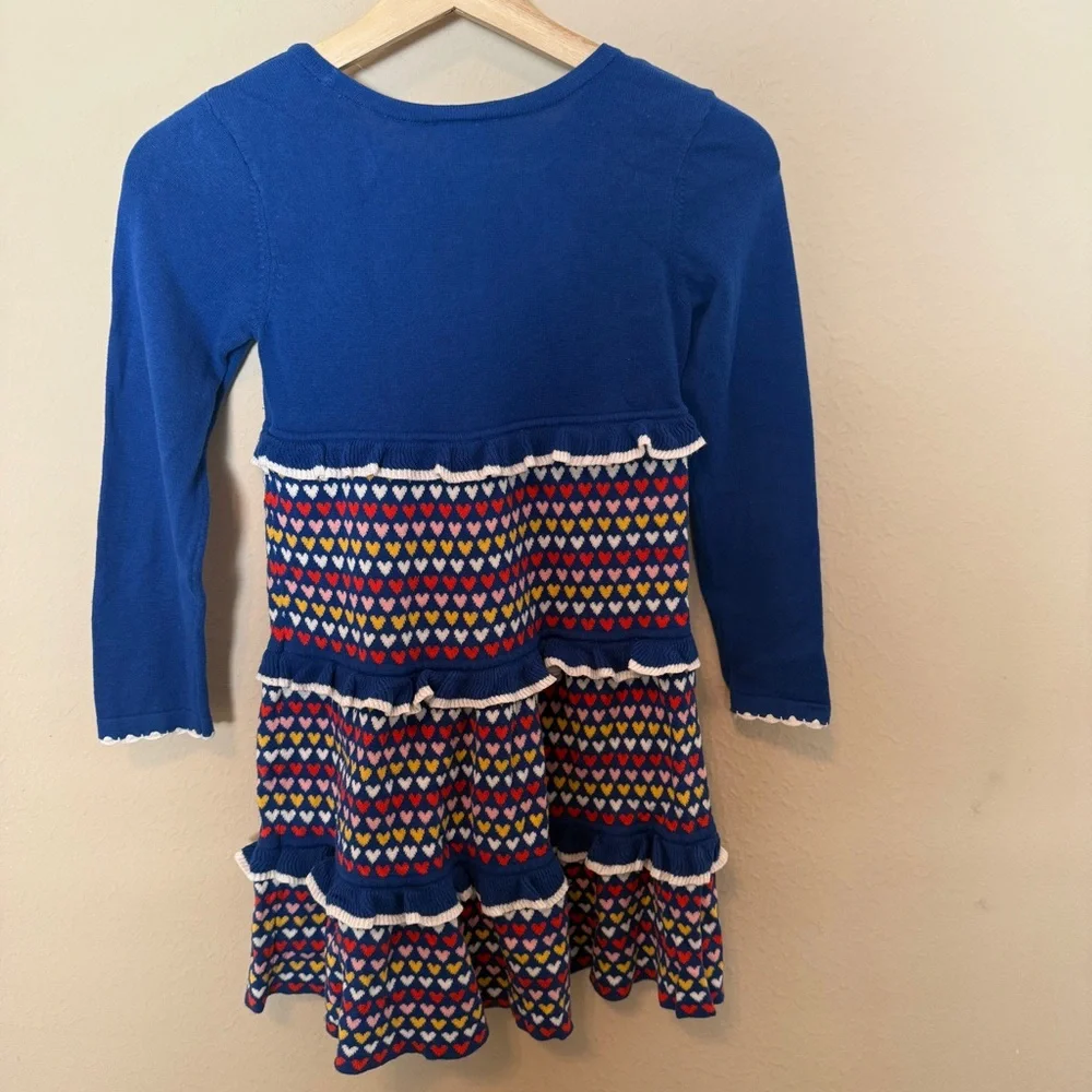 Hanna Andersson Knit Sweater Dress Girls 120 US 7 Long Sleeve Ruffle Hearts